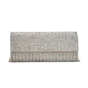 Beaded clutch with chain shoulder strap in silver